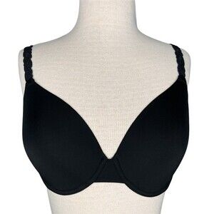 Natori Pure Luxe Contour Underwire Bra sz 32DD * Black T-Shirt Lined Microfiber